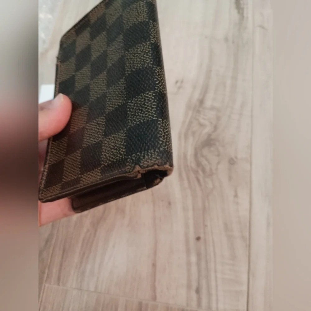 Auth Louis Vuitton LV Damier Vienois Wallet w/ Gold Fittings Canvas Brown